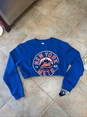 New York Mets Blue Cropped Sweatshirt - Women